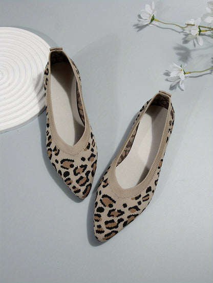 Women's Leopard Print Flat Shoes by Jungle Line with pointed toe, slip-on design, lightweight and casual for everyday wear.