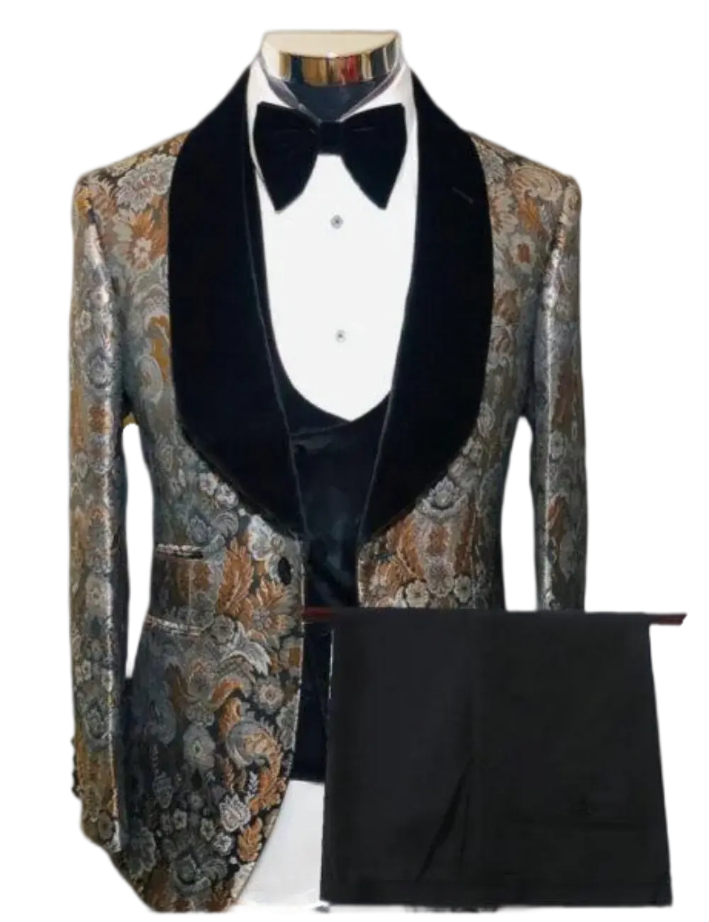 Costume de costume homme Jungle Line en or léopard, costume slim fit avec revers pointus, idéal pour mariage ou événements formels.