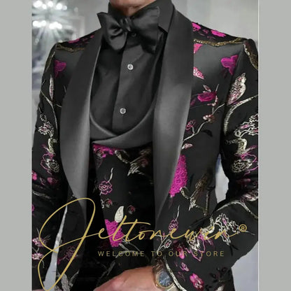 Costume de costume homme Jungle Line orné de léopard doré, costume slim fit, blazer, pantalon et veste de mariage ou soirée.