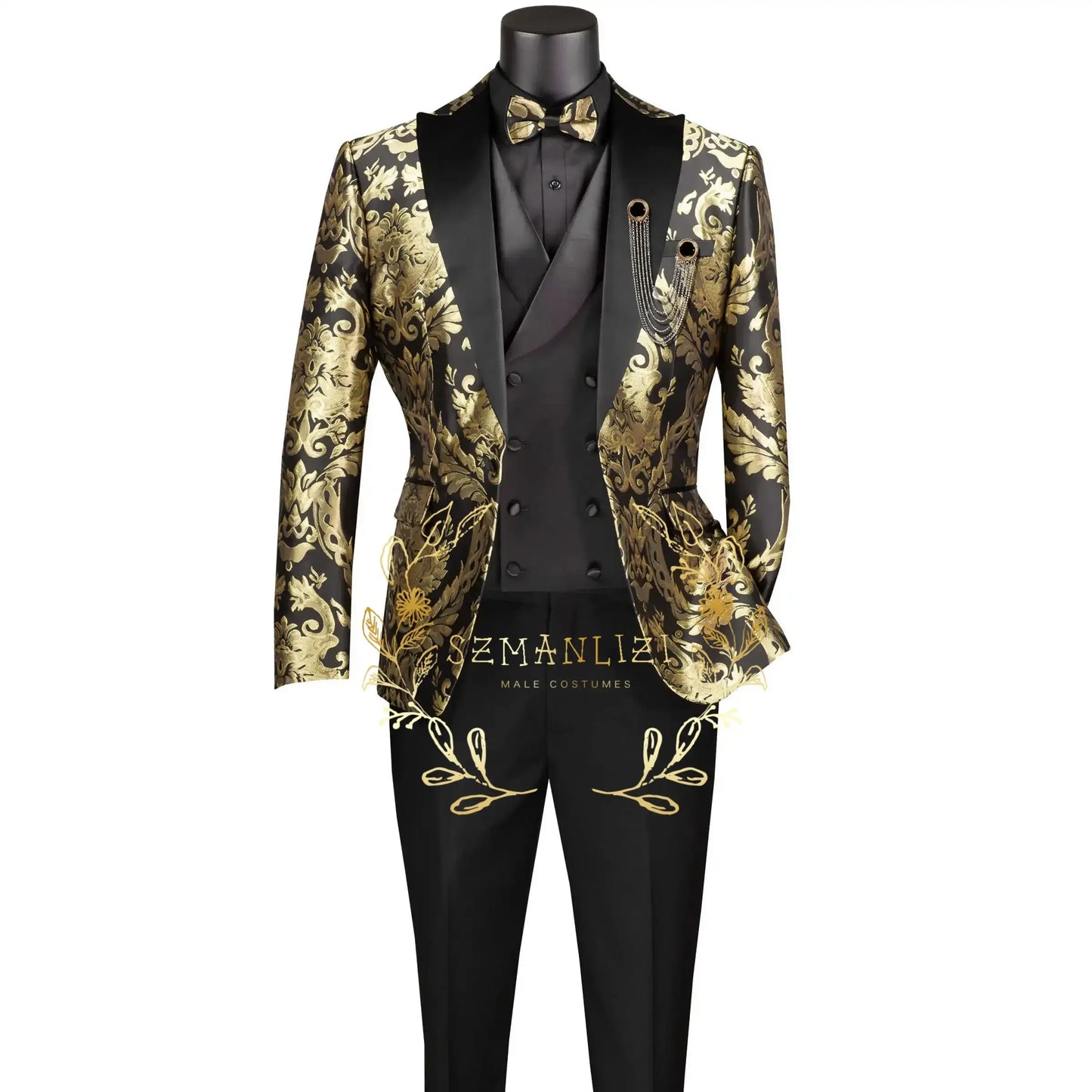 Costume homme Jungle Line costume de mariage en or léopard, costume slim fit avec revers pointus, smoking formel 3 pièces.