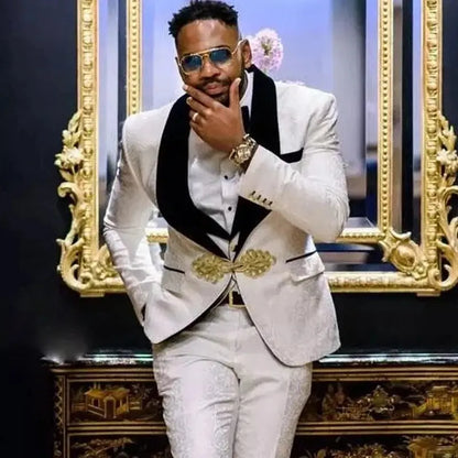 Costume homme Jungle Line costume de smoking luxe doré à motif léopard, costume slim fit avec veste à revers pointu pour homme.