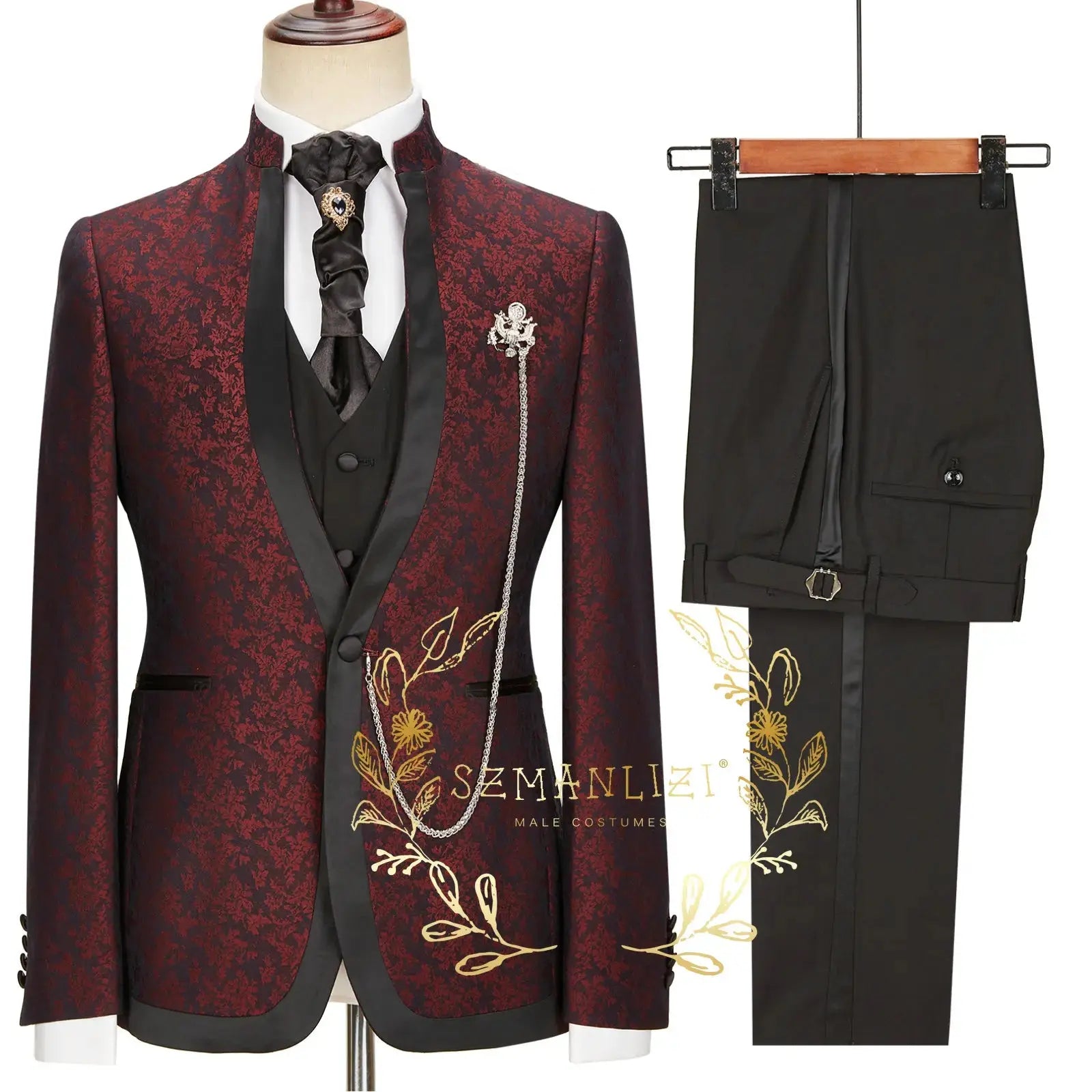 Costume homme Jungle Line costume de soirée tuxedo slim fit en or léopard, veste, pantalon et chemise pour occasion formelle.