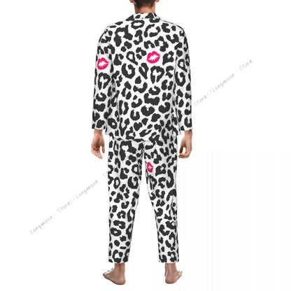 Men Pajama Sets Black And White Leopard Texture Jungle Line