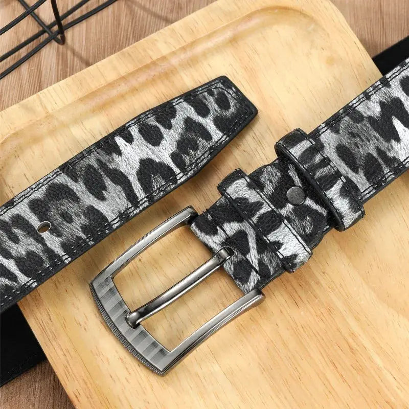 Men's Leopard Print Belt Fashion Personality Pin Jungle Line