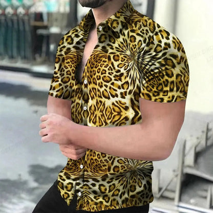 Summer Men's Hawaiian Shirts Lapel Camisa Leopard - Jungle Line