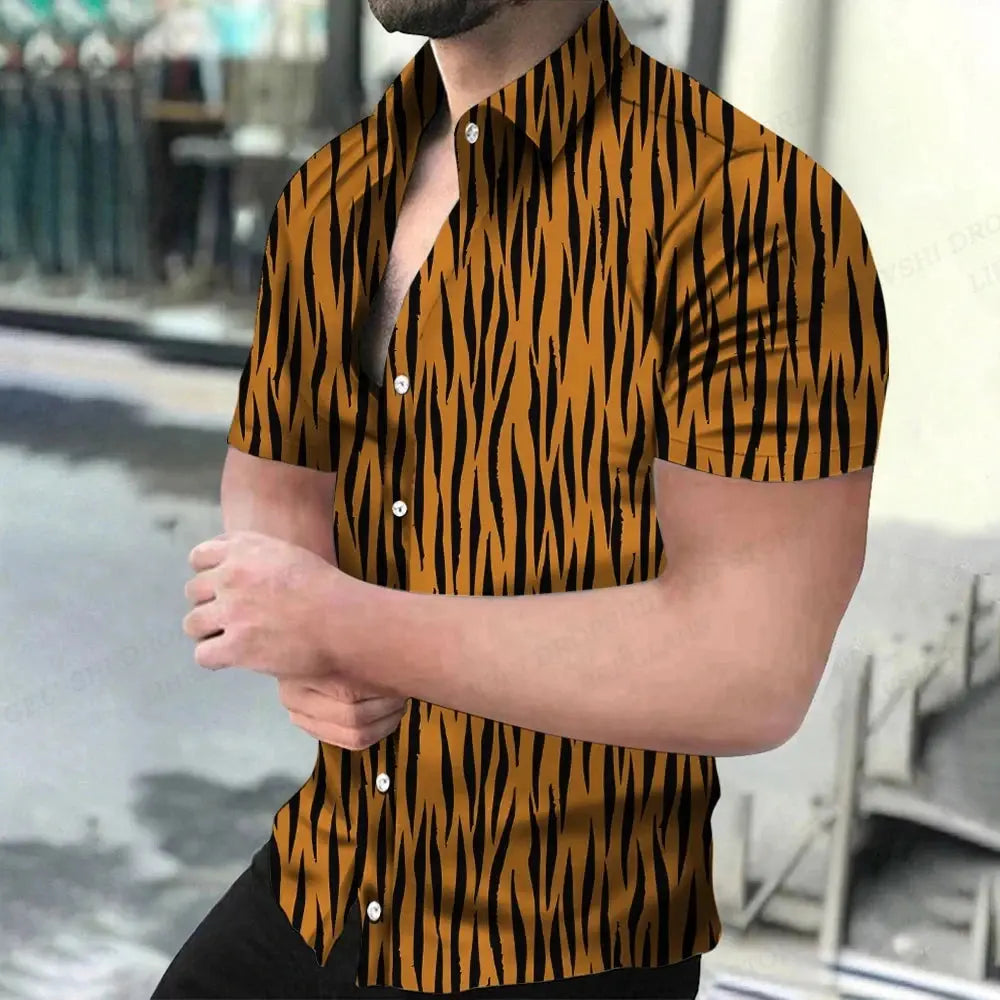 Summer Men's Hawaiian Shirts Lapel Camisa Leopard - Jungle Line