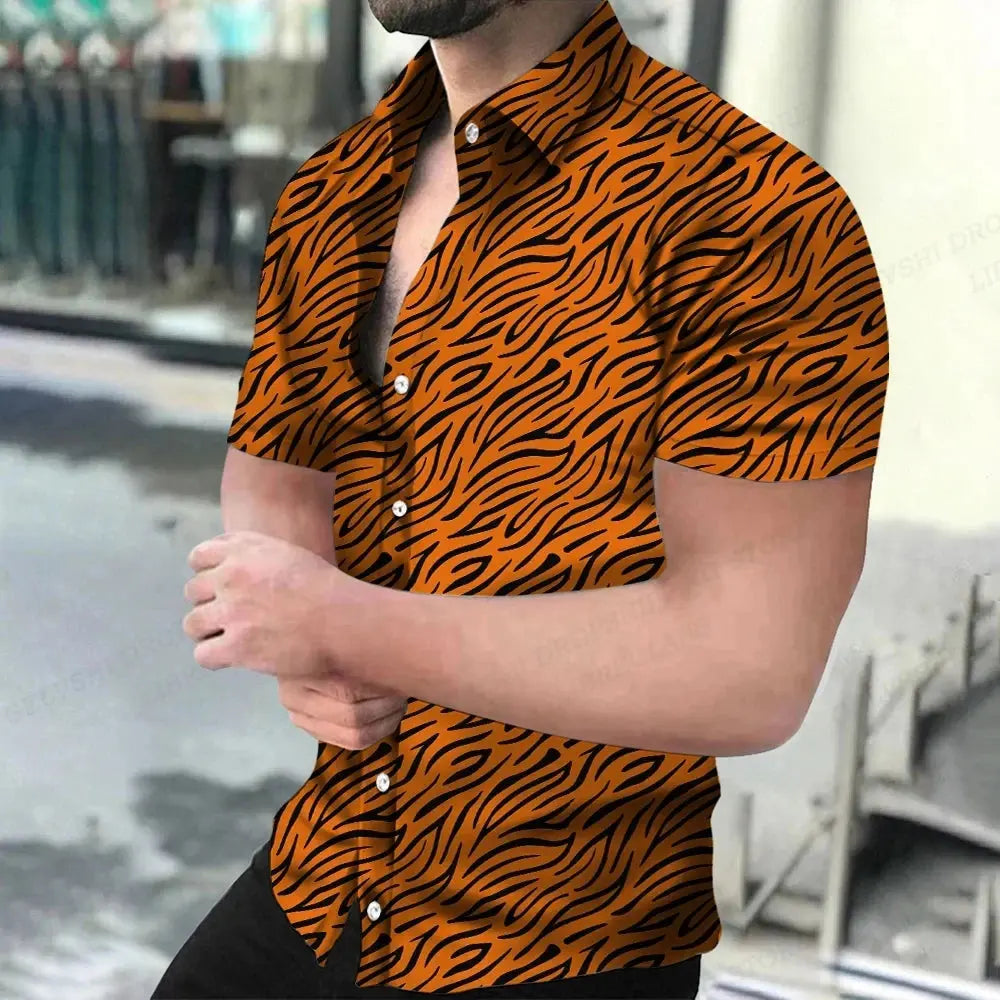 Summer Men's Hawaiian Shirts Lapel Camisa Leopard - Jungle Line