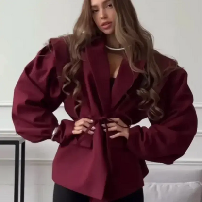 Blazer femme Jungle Line rouge à fleurs, à épaules rembourrées, à double boutonnage, manches longues, style streetwear.