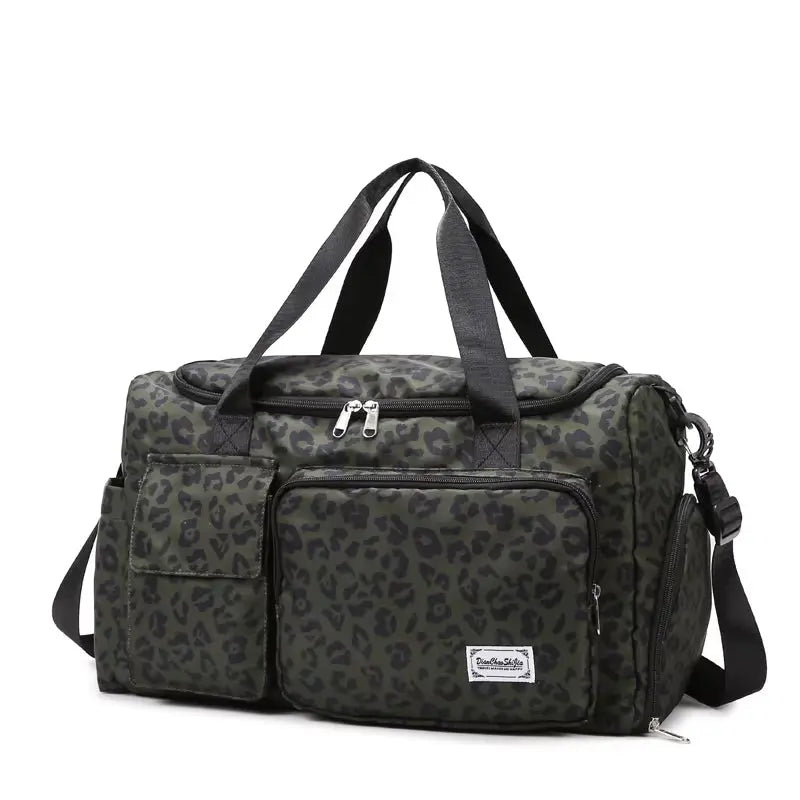 Classic Leopard Print Large Capacity Leisure Luggage Bag with Multiple Pockets and Shoe Compartment Sports Fitness Travel Bag