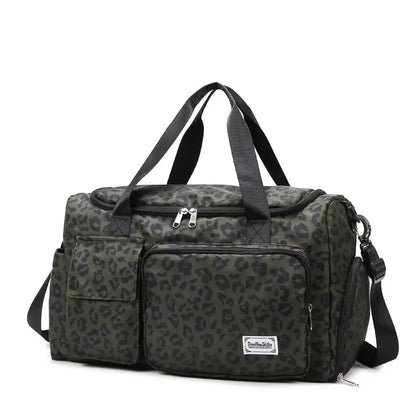 Classic Leopard Print Large Capacity Leisure Luggage Bag with Multiple Pockets and Shoe Compartment Sports Fitness Travel Bag