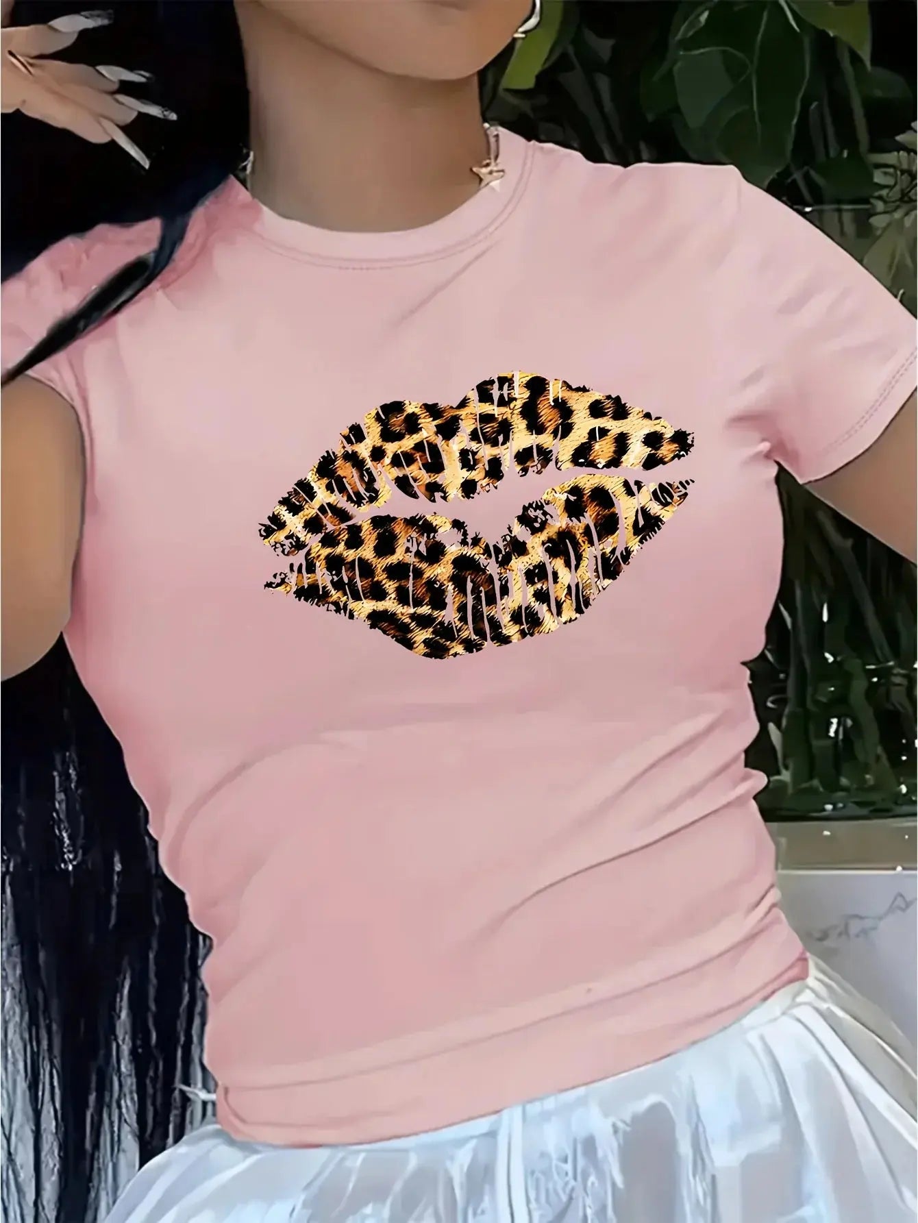 Women's Leopard Lip Graphic T-Shirt Casual Short Sleeve Crew Top Women Tshirt Streetwear Tees Tops - Jungle Line