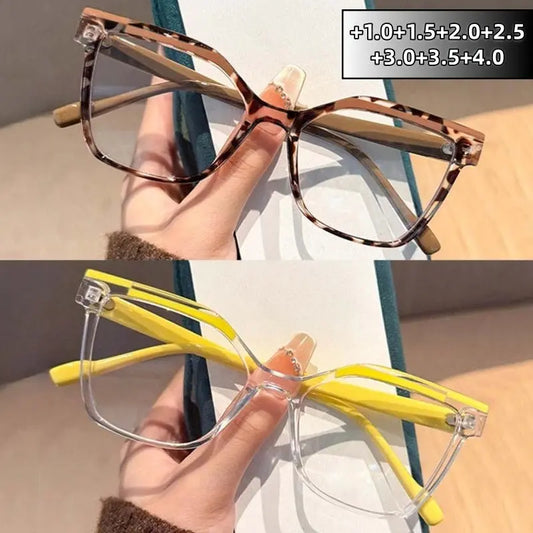 Personalized Color-blocking Leopard Large Frame Reading Glasses for Women and Men HD Comfortable Anti Blue Light Eyeglasses - Jungle Line