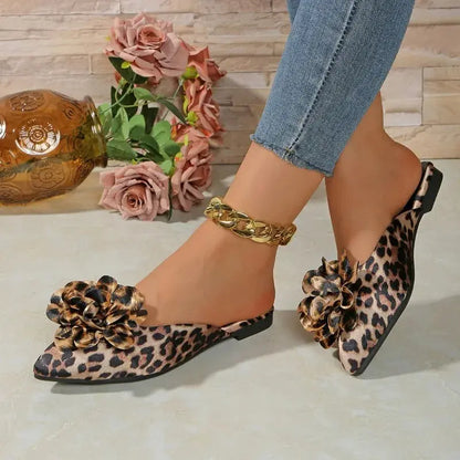 Black leopard print Baotou slippers by Jungle Line, plus size summer slippers with comfortable slip-on design.