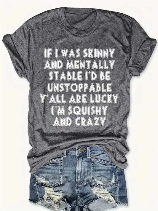 Plus Size Letter Print T-shirt, Casual Crew Neck Short Sleeve Top For Spring & Summer, Women's Plus Size Clothing - Jungle Line