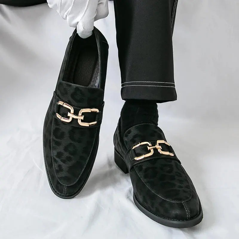 Men's Casual Leopard Print Pointed Toe Leather Slip-On Loafers Business Dress Shoes New 2025 Design Comfortable Leather Footwear - Jungle Line