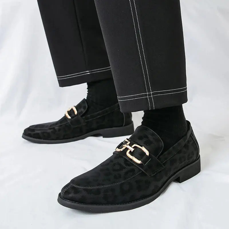 Men's Casual Leopard Print Pointed Toe Leather Slip-On Loafers Business Dress Shoes New 2025 Design Comfortable Leather Footwear - Jungle Line