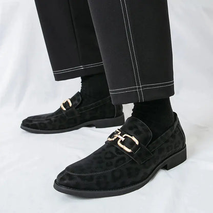Men's Casual Leopard Print Pointed Toe Leather Slip-On Loafers Business Dress Shoes New 2025 Design Comfortable Leather Footwear - Jungle Line