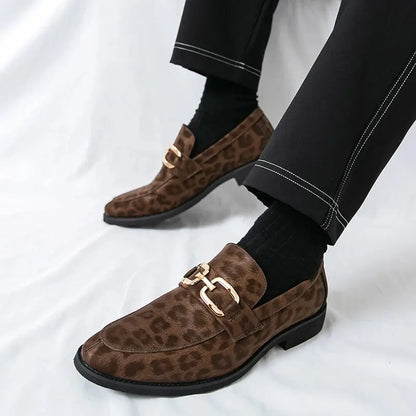 Men's Casual Leopard Print Pointed Toe Leather Slip-On Loafers Business Dress Shoes New 2025 Design Comfortable Leather Footwear - Jungle Line