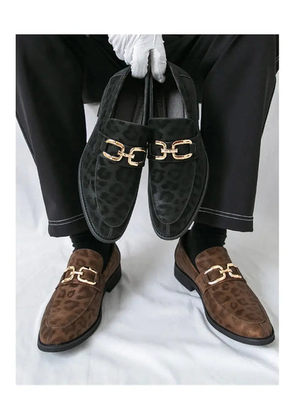 Men's Casual Leopard Print Pointed Toe Leather Slip-On Loafers Business Dress Shoes New 2025 Design Comfortable Leather Footwear - Jungle Line