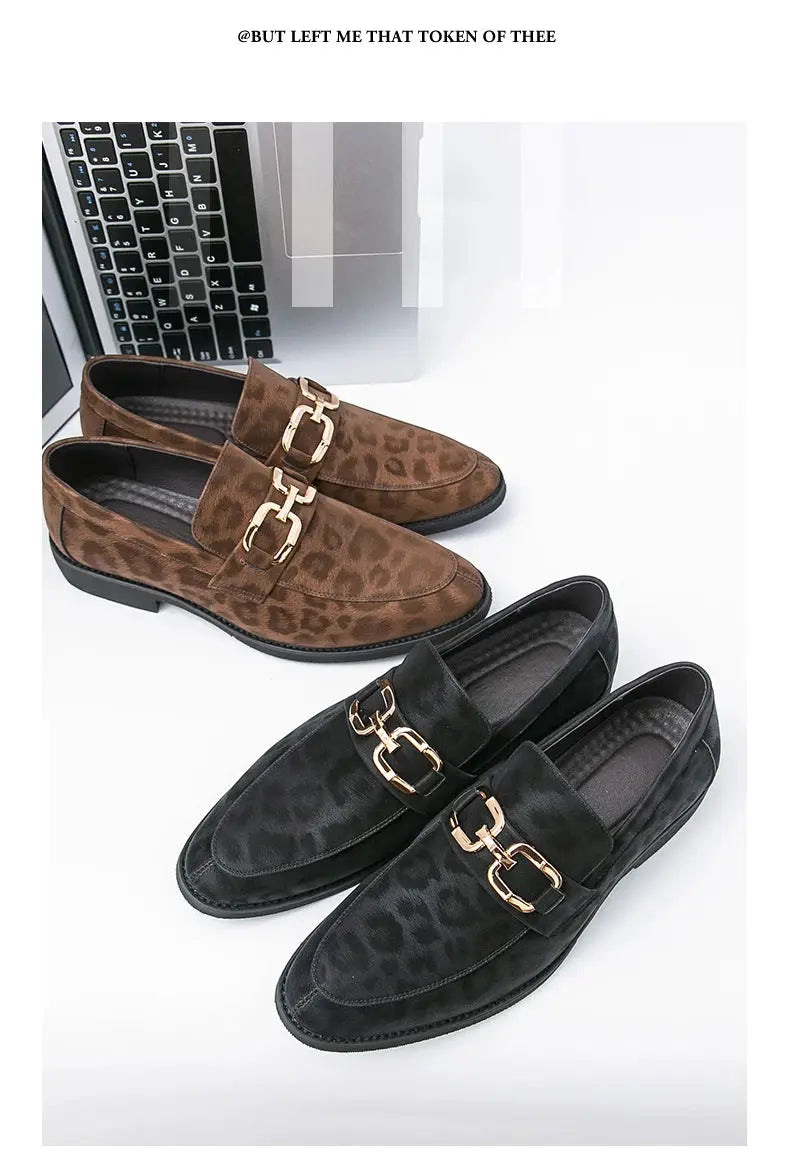 Men's Casual Leopard Print Pointed Toe Leather Slip-On Loafers Business Dress Shoes New 2025 Design Comfortable Leather Footwear - Jungle Line
