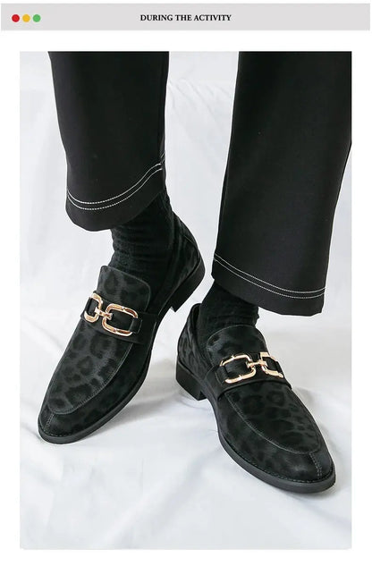 Men's Casual Leopard Print Pointed Toe Leather Slip-On Loafers Business Dress Shoes New 2025 Design Comfortable Leather Footwear - Jungle Line
