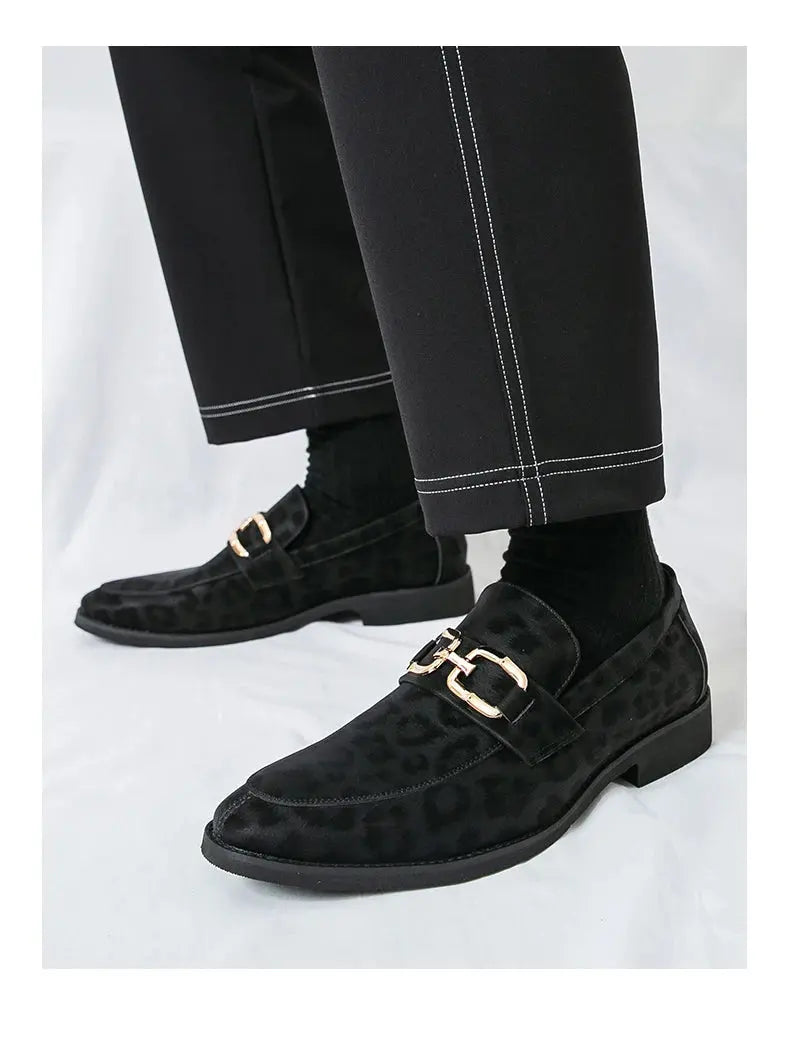 Men's Casual Leopard Print Pointed Toe Leather Slip-On Loafers Business Dress Shoes New 2025 Design Comfortable Leather Footwear - Jungle Line