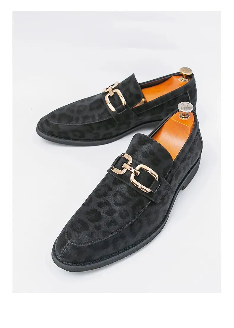 Men's Casual Leopard Print Pointed Toe Leather Slip-On Loafers Business Dress Shoes New 2025 Design Comfortable Leather Footwear - Jungle Line