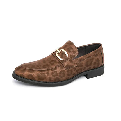 Men's Casual Leopard Print Pointed Toe Leather Slip-On Loafers Business Dress Shoes New 2025 Design Comfortable Leather Footwear - Jungle Line