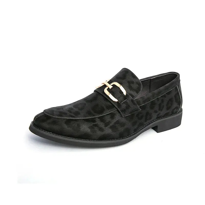 Men's Casual Leopard Print Pointed Toe Leather Slip-On Loafers Business Dress Shoes New 2025 Design Comfortable Leather Footwear - Jungle Line