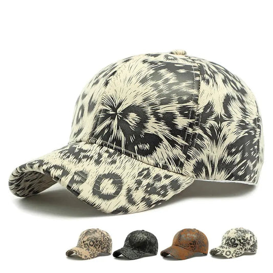 Casquette de baseball vintage beige à imprimé léopard en coton lavé, ajustable, de la marque Jungle Line.