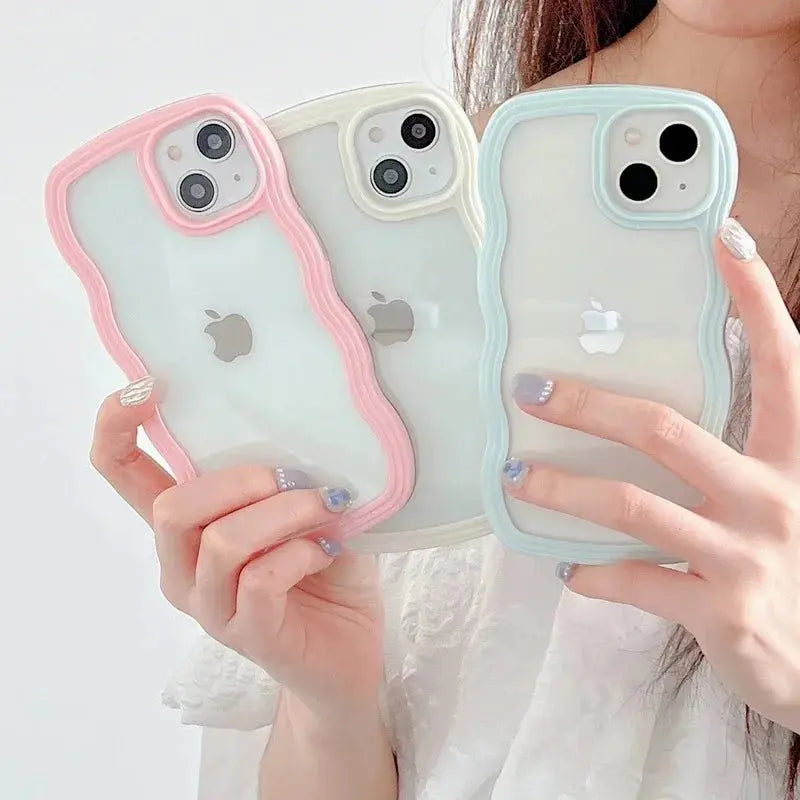 Candy Wavy Lines Bumper Case For iPhone 16 15 11 12 13 14 Pro Max Plus X XR XS Max Shockproof Transparent Hard Back Cover Funda - Jungle Line
