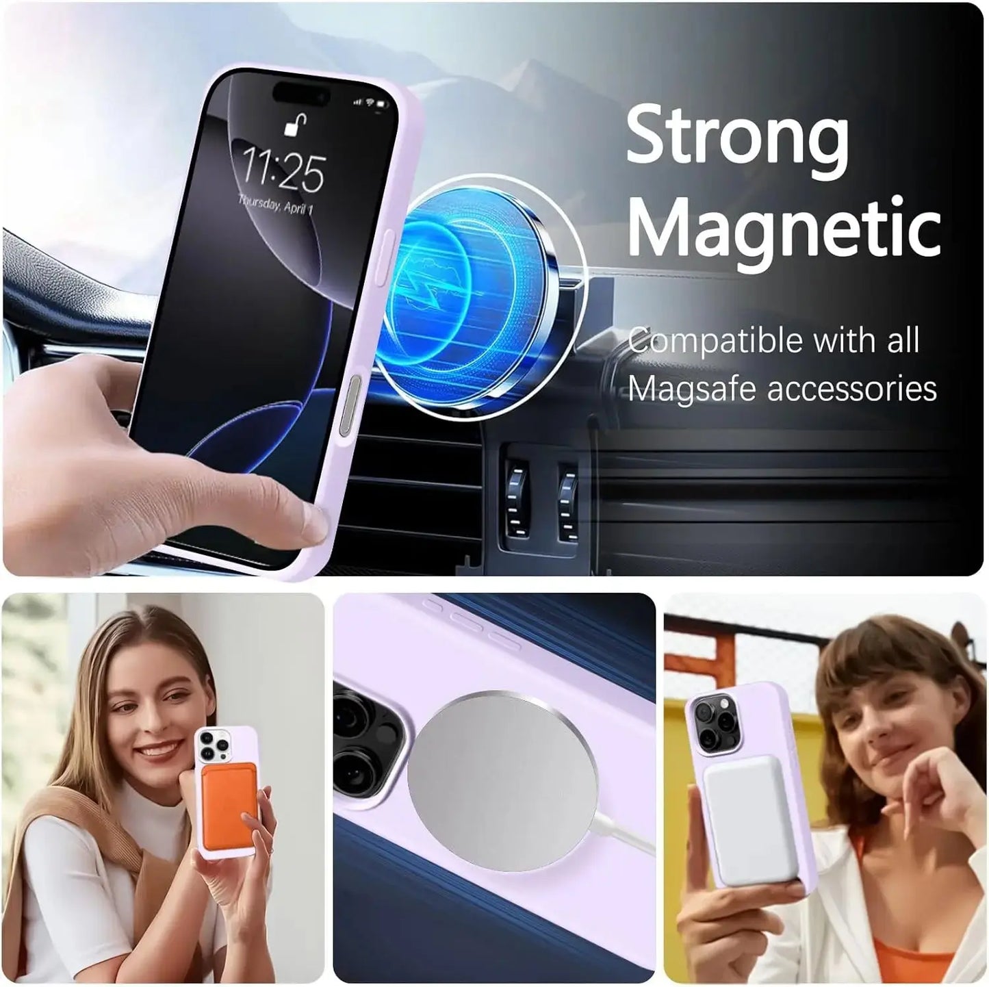 Jungle Line black silicone magnetic phone case with lanyard for iPhone 15, 14, 16 Plus, 11, 12, 13, 16 Pro Max, Magsafe strap.