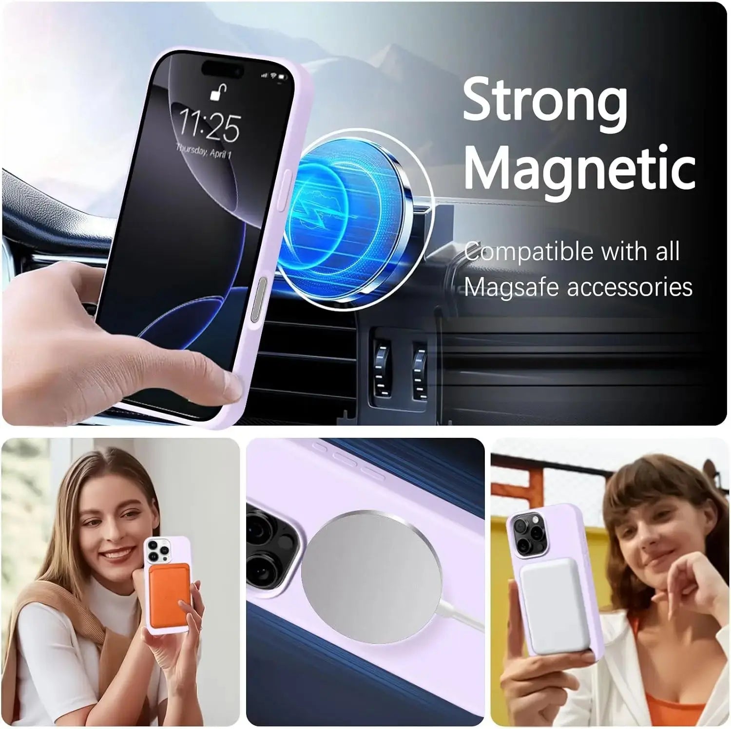 Jungle Line black silicone magnetic phone case with lanyard for iPhone 15, 14, 16 Plus, 11, 12, 13, 16 Pro Max, Magsafe strap.