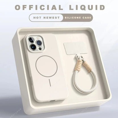 Jungle Line black silicone magnetic phone case with lanyard for iPhone 15, 14, 16 Plus, 11, 12, 13 Pro Max, Magsafe strap protector