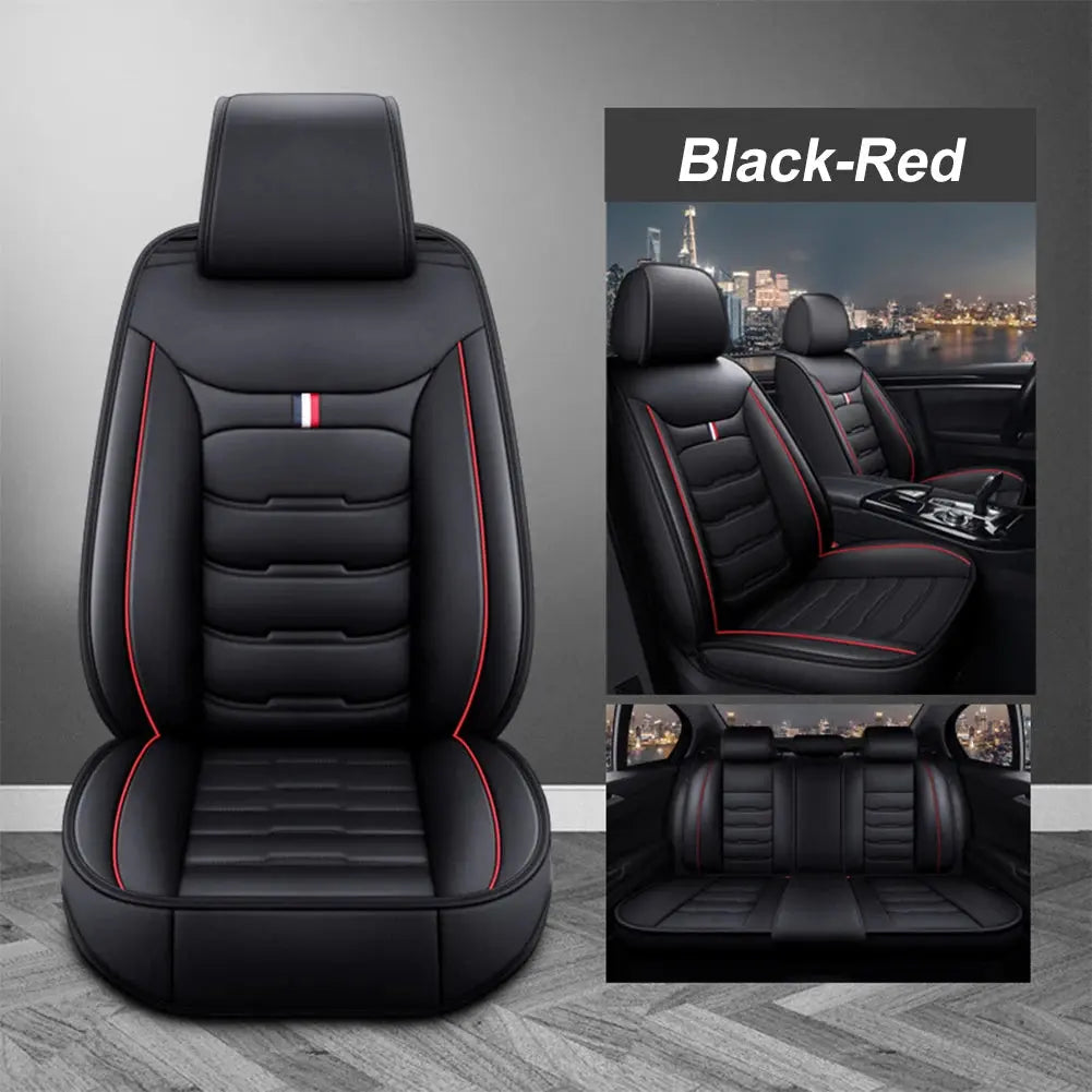 Black Jungle Line PU leather car seat cover for front seats, universal fit, protective and stylish for vehicle interior.
