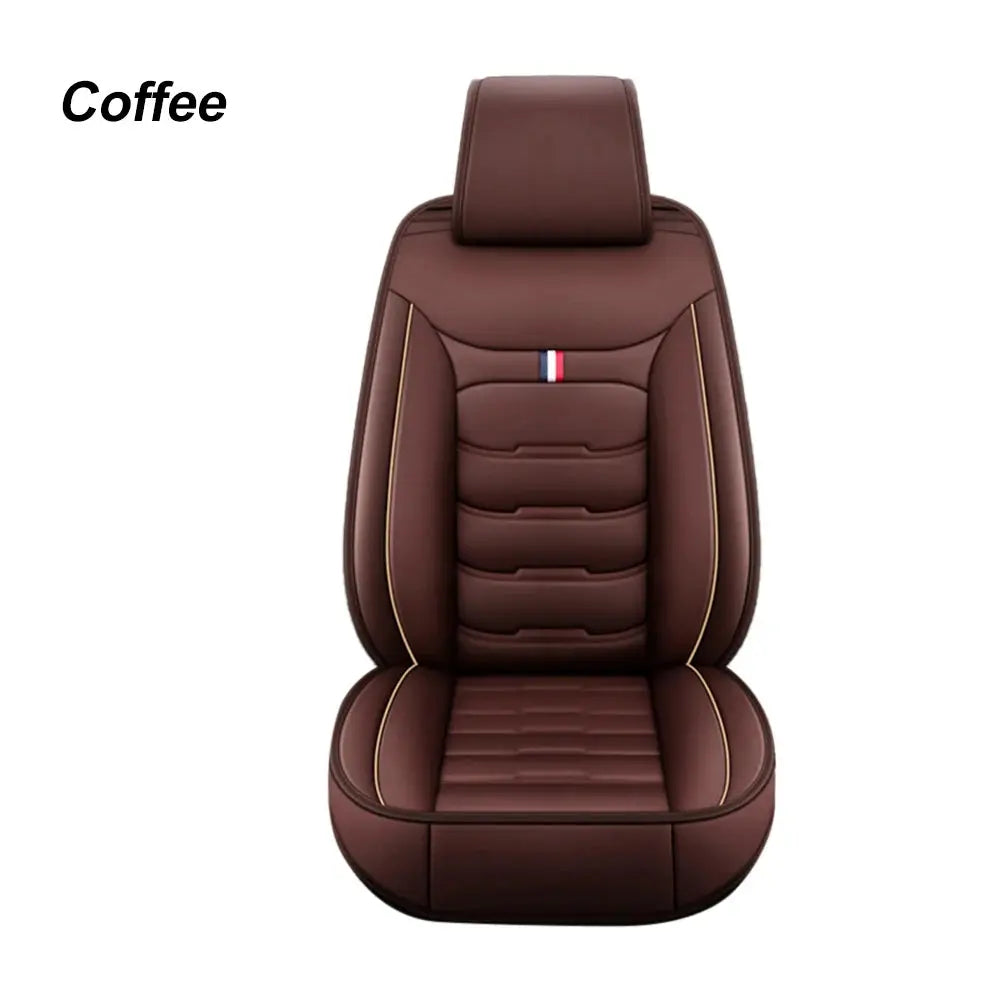 Black Jungle Line universal PU leather car seat cover on front seat, showing a sleek, fitted design for front vehicle seats.