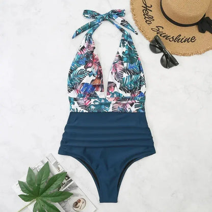 Fashion Printed One Piece Swimsuit Women Bathing Suit Sexy Bikinis Swimming Suits Ladies Beachwear Backless Lace Up Swimwear - Jungle Line