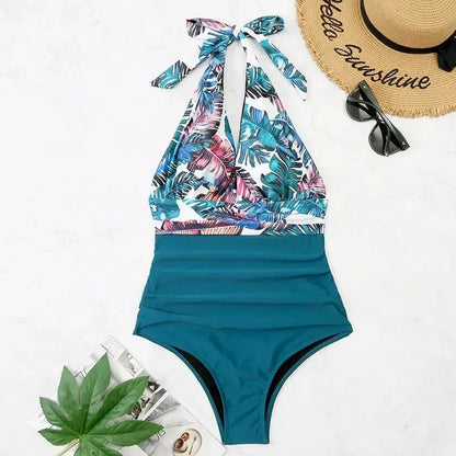 Fashion Printed One Piece Swimsuit Women Bathing Suit Sexy Bikinis Swimming Suits Ladies Beachwear Backless Lace Up Swimwear - Jungle Line