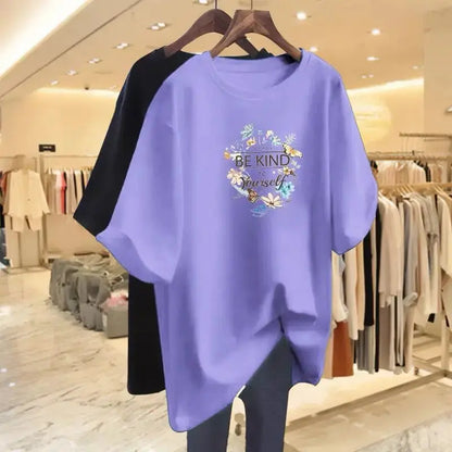 Women Clothing Floral Printing Pure Cotton Basic T-shirts Summer Fashion O-neck Short Sleeve Loose Tee Casual Chic Tops 45-105Kg - Jungle Line