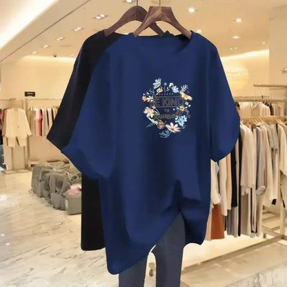 Women Clothing Floral Printing Pure Cotton Basic T-shirts Summer Fashion O-neck Short Sleeve Loose Tee Casual Chic Tops 45-105Kg - Jungle Line