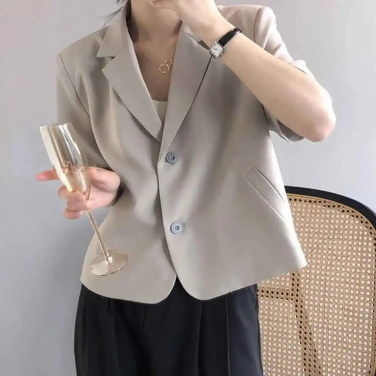 Spring Summer Short Sleeved BlazerCoat for Women Single Breasted Short Jacket Korean Fashion Office Lady Suit Jackets - Jungle Line