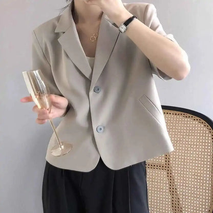 Spring Summer Short Sleeved BlazerCoat for Women Single Breasted Short Jacket Korean Fashion Office Lady Suit Jackets - Jungle Line