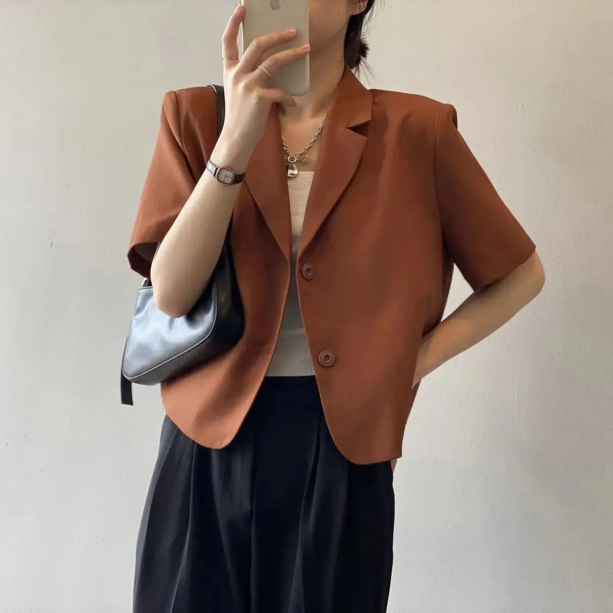 Spring Summer Short Sleeved BlazerCoat for Women Single Breasted Short Jacket Korean Fashion Office Lady Suit Jackets - Jungle Line
