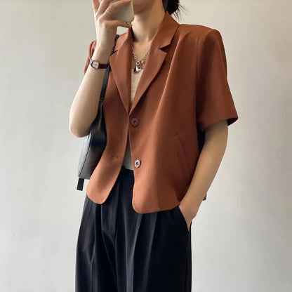 Spring Summer Short Sleeved BlazerCoat for Women Single Breasted Short Jacket Korean Fashion Office Lady Suit Jackets - Jungle Line
