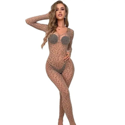 Leopard Skin Color Uniform Sexy Lingerie Sexy Jumpsuit Stockings Passionate Temptation Open Perspective Erotic Jumpsuit - Jungle Line