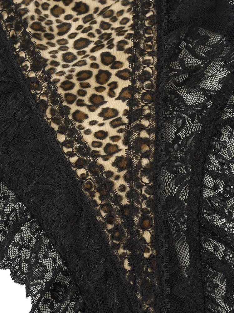 Body en dentelle léopard sexy de Jungle Line, combinaison sans manches, dos nu, style vintage chic pour femme.