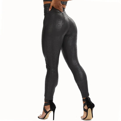 Leopard Faux Leather Pants Women High Waist PU Leggings Gym Stretch Slim Snake Print Pencil Trousers Female Fashion Sexy Clothes - Jungle Line