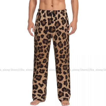 Men's loose sleep pants by Jungle Line featuring a black leopard print, ideal for comfortable sleepwear.