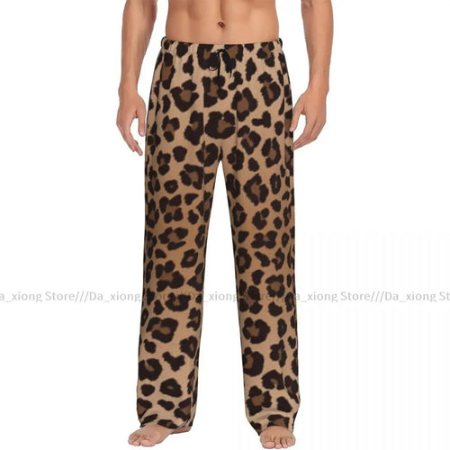 Men's loose sleep pants by Jungle Line featuring a black leopard print, ideal for comfortable sleepwear.