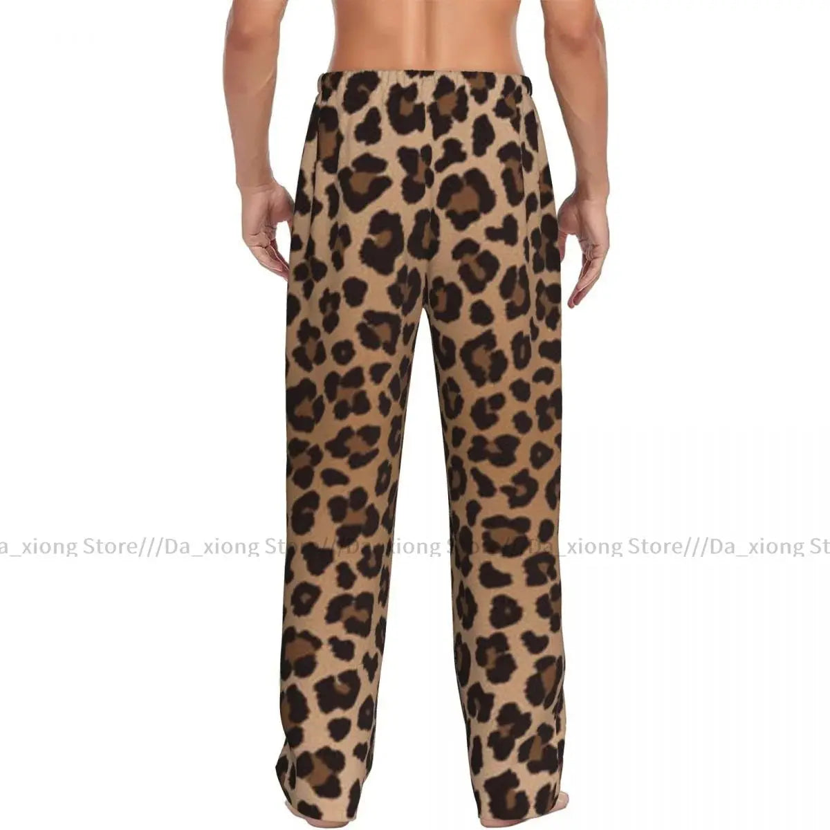 Men's loose sleep pants by Jungle Line featuring black leopard print sleepwear pajama pants